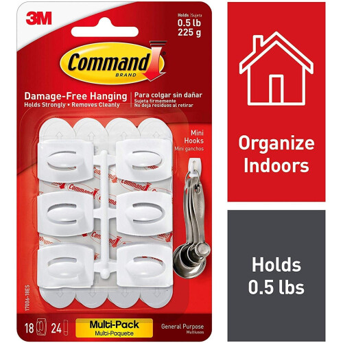 3M 3M Command Mini Hooks Value Pack 18 Hooks & 24 Strips - For Damage Free Hanging 1