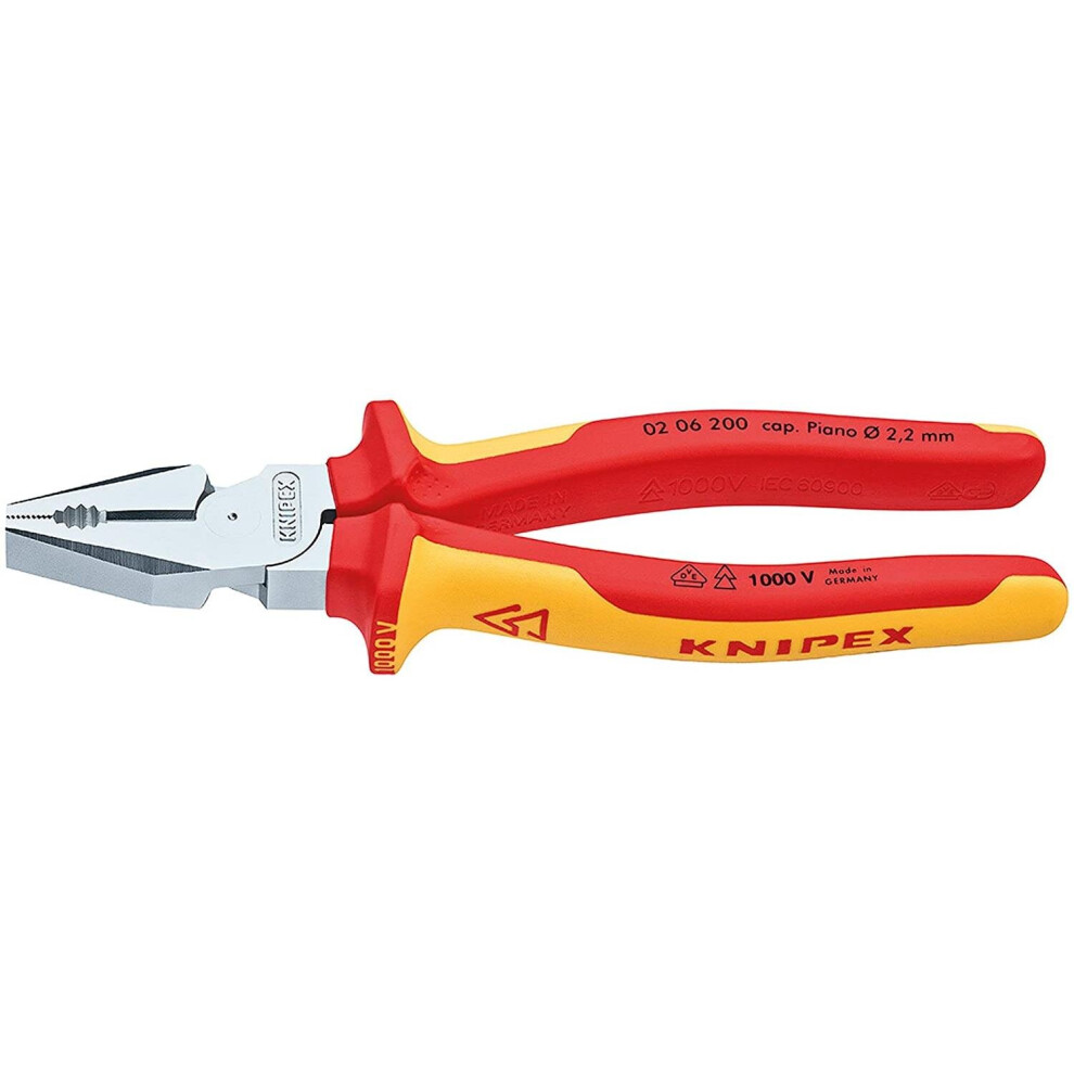 Knipex High Leverage Combination Pliers, Chrome Plated, Insulated Grips - 200mm