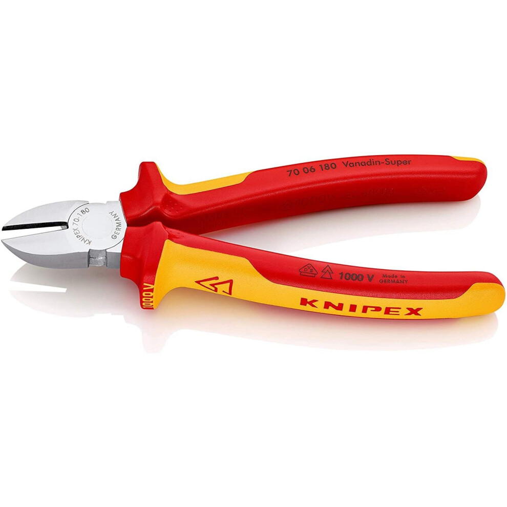 knipex Diagonal Cutter - Chrome Plated, Insulated Multi Component Grips - 180 mm