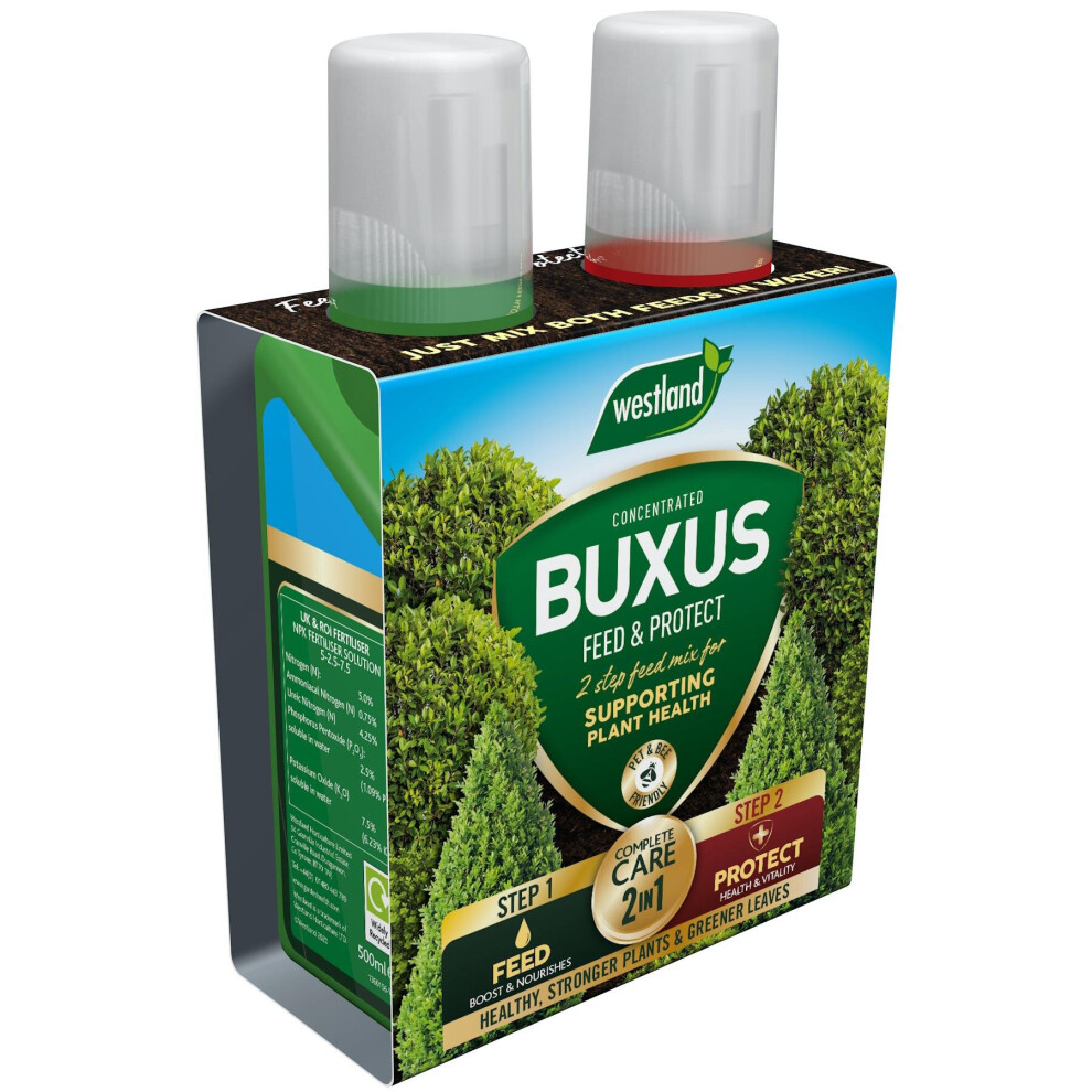 Westland Buxus 2 In 1 Feed & Protect Concentrate, Healthy Plants, 500ml - 2 Pack