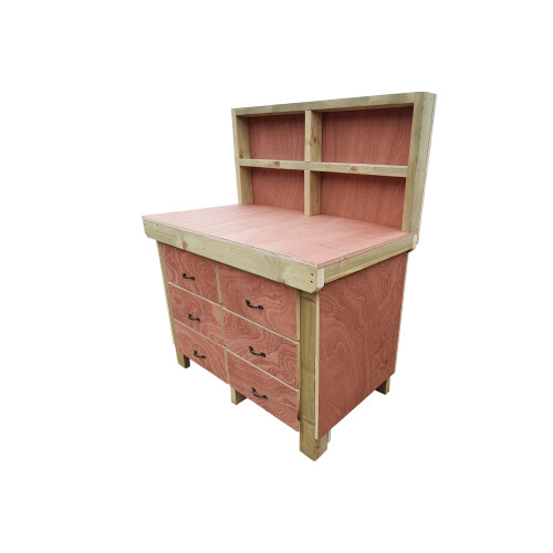 (6ft, With Back Panel) Wooden Workbench Tool Cabinet - Eucalyptus Top Industrial Storage Work Table 1