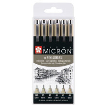 Tarkkuuskynät - Sakura - Pigma Micron - 6 kynää - Kärki 0,2-0,5 mm - Musta