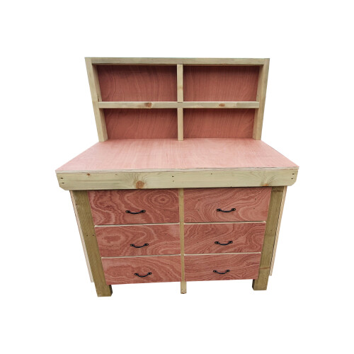 (6ft, With Back Panel) Wooden Workbench Tool Cabinet - Eucalyptus Top Industrial Storage Work Table 2