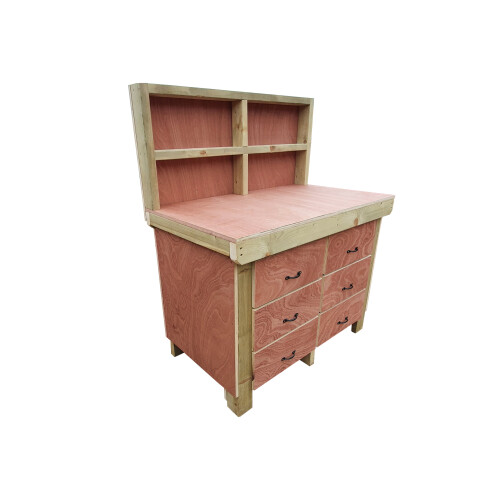 (4ft, With Back Panel) Wooden Workbench Tool Cabinet - Eucalyptus Top Industrial Storage Work Table