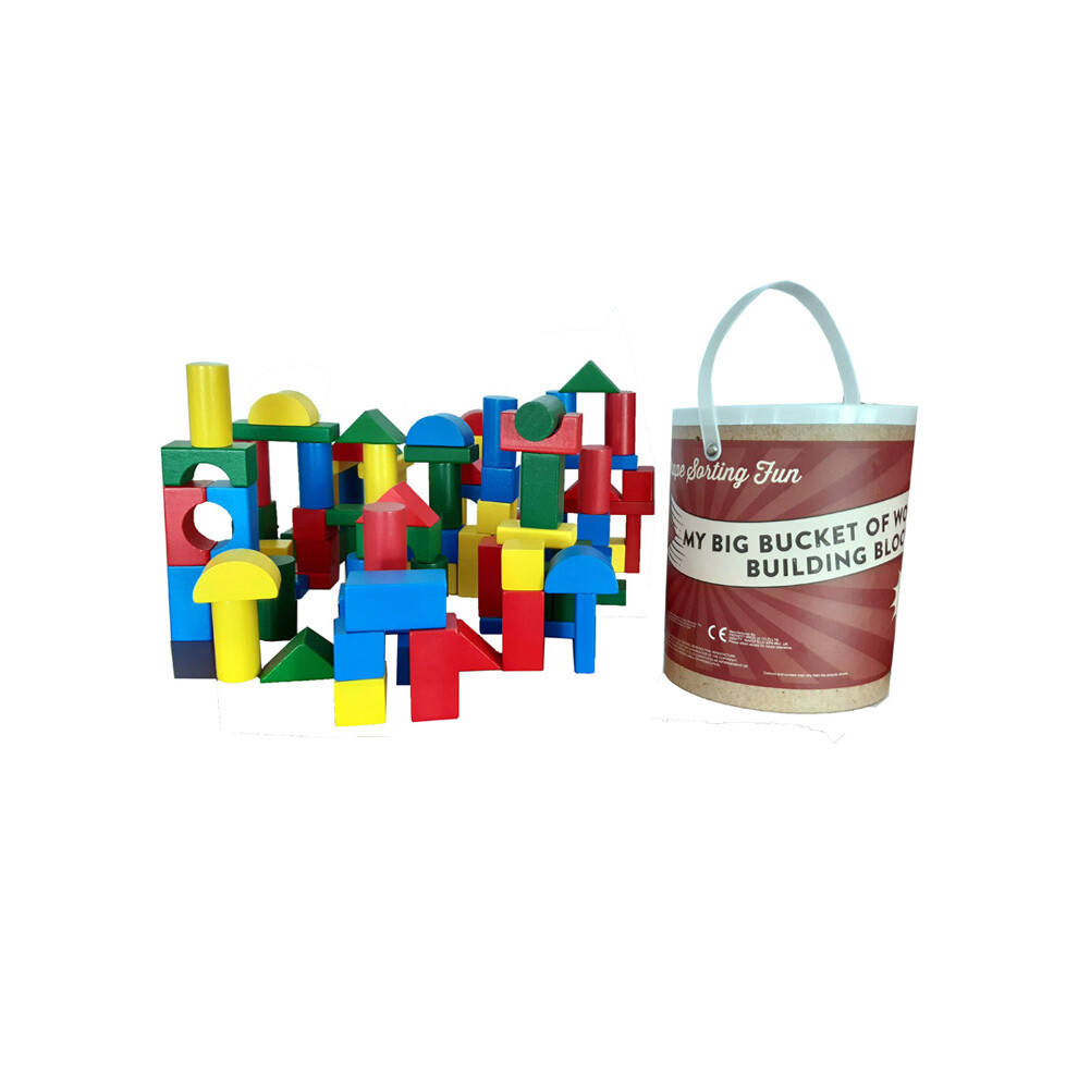 Wooden Shape Sorting Bucket 100 Pieces