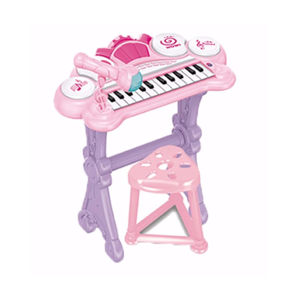 The Magic Toy Shop Kid's Pink Electronic Keyboard With Microphone & Stool