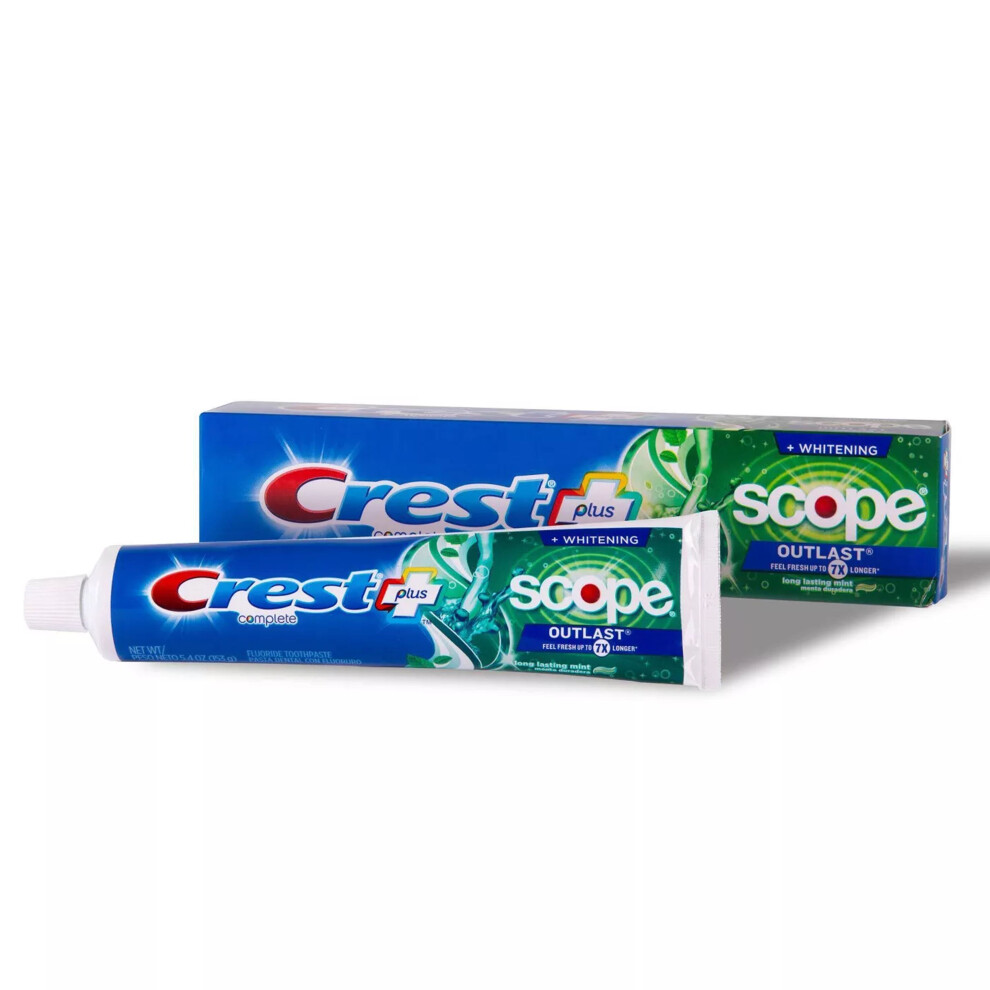 Crest + Scope Outlast Complete Whitening Toothpaste, Long-Lasting Mint, 5.4 oz (153 g)