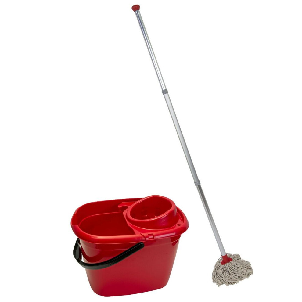 Abbey Professional Mop And Bucket Kit With Two Mop Heads, Red