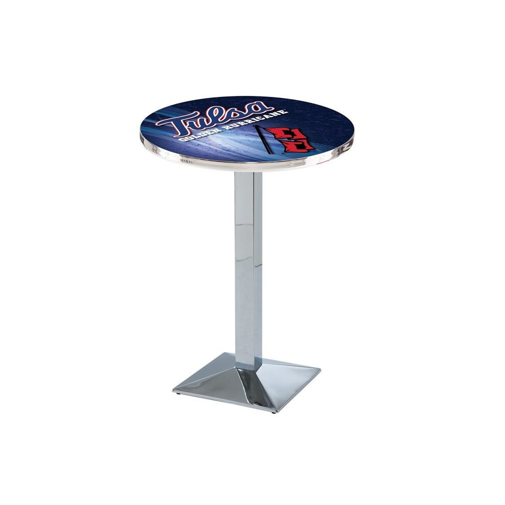 Holland Bar Stool L217C3636TulsaU 36 in. Tulsa Golden Hurricanes Pub Table with 36 in. Top, Chrome-image-OPC-P6G6J7G-NEW