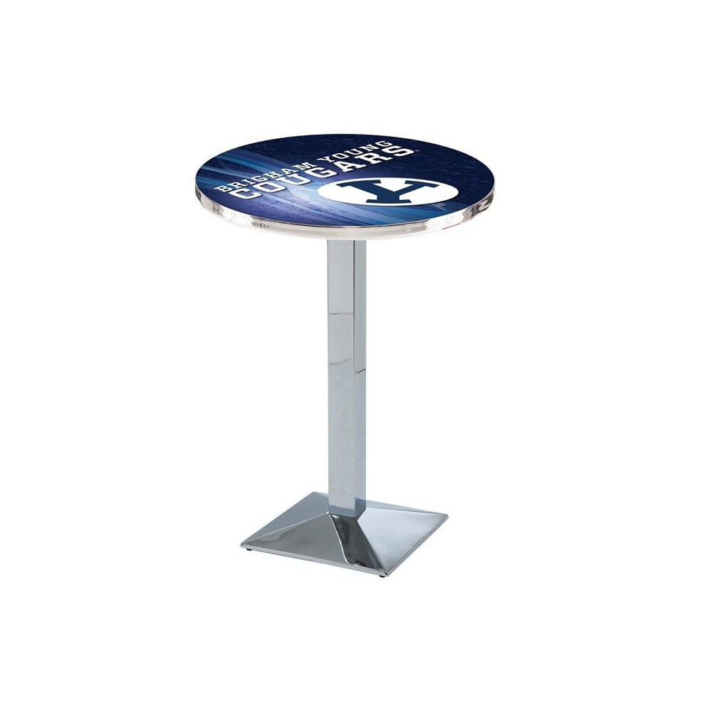 Holland Bar Stool L217C4236BrigYn 42 in. Brigham Young Cougars Pub Table with 36 in. Top, Chrome-image-OPC-P6G6JHH-NEW