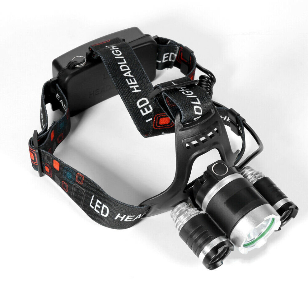 Head Torches 12000Lm T6 Led Headlamp Usb Rechargeable, 3X Xm-L T6, 4 Modes, 90 Adjustable, Waterproof Hiking Torch
