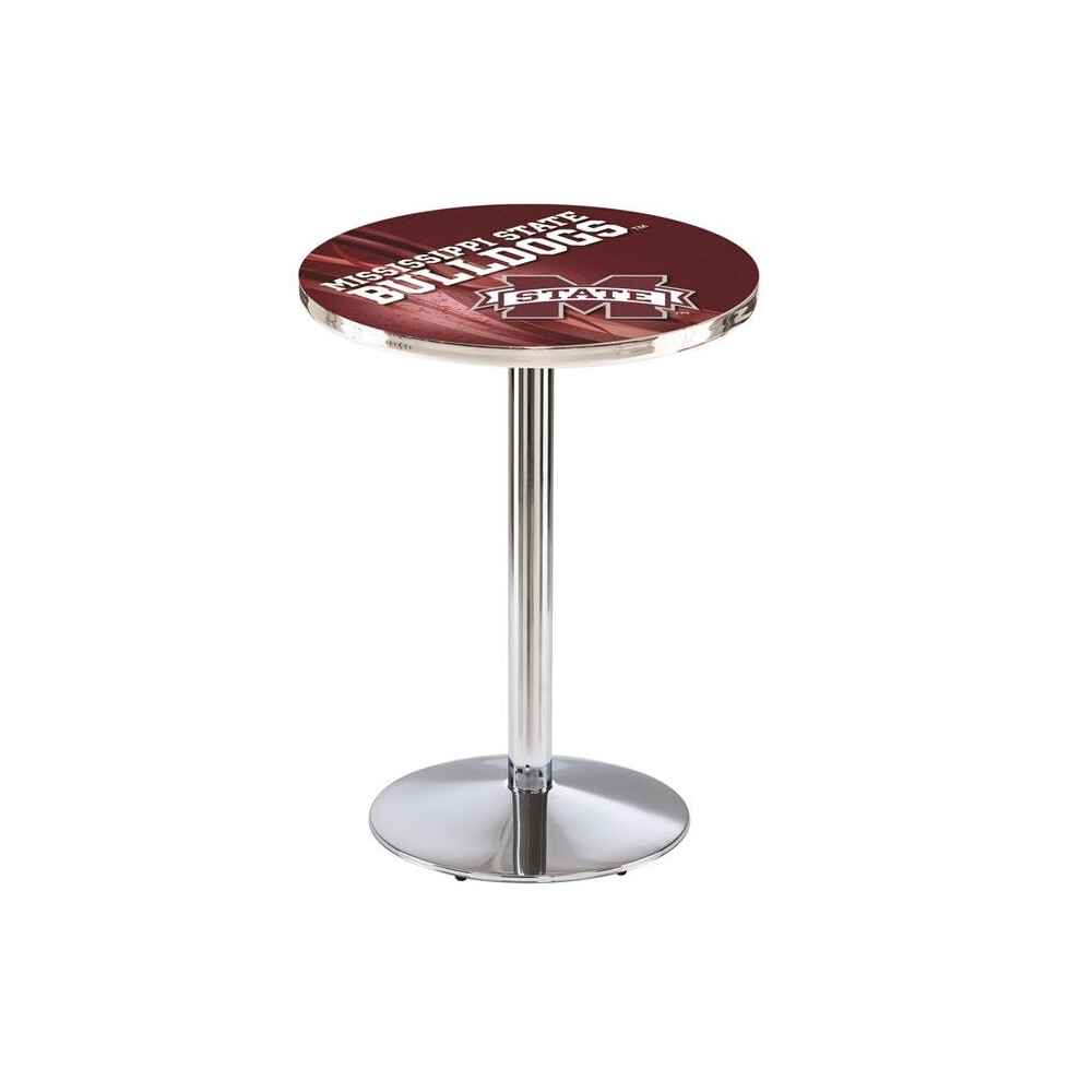 Holland Bar Stool L214C3636MssStU 36 in. Mississippi State Bulldogs Pub Table with 36 in. Top, Chrome-image-OPC-P6G6JP8-NEW