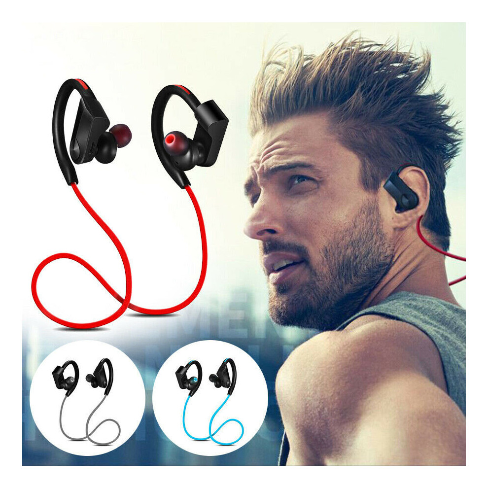 (Red) Bluetooth Headphones Waterproof Shock Bass Stereo Wireless Sport Headset