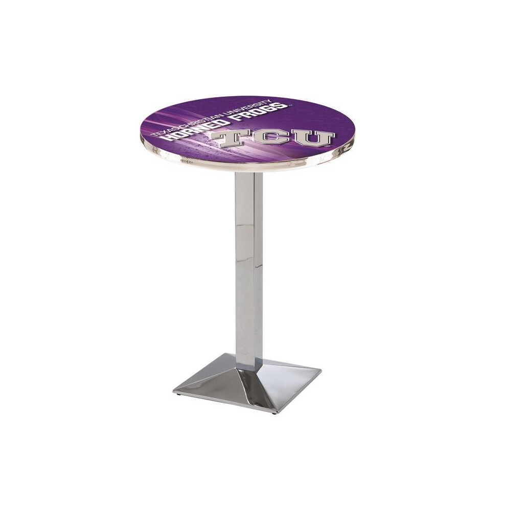 Holland Bar Stool L217C3636TexChr 36 in. Texas Christian Horned Frogs Pub Table with 36 in. Top, Chrome-image-OPC-P6G6YST-NEW