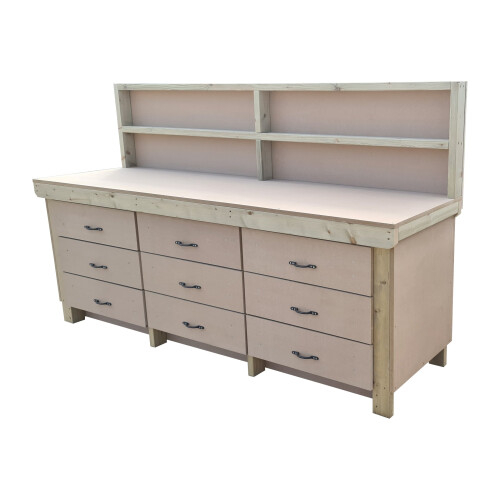 (8ft, With Back Panel) Tool Cabinet Workbench Wooden 18mm MDF Top 2