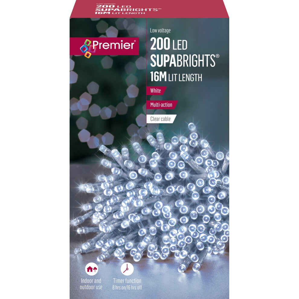 Premier Christmas Lights LED Supabrights Multi action Clear Cable