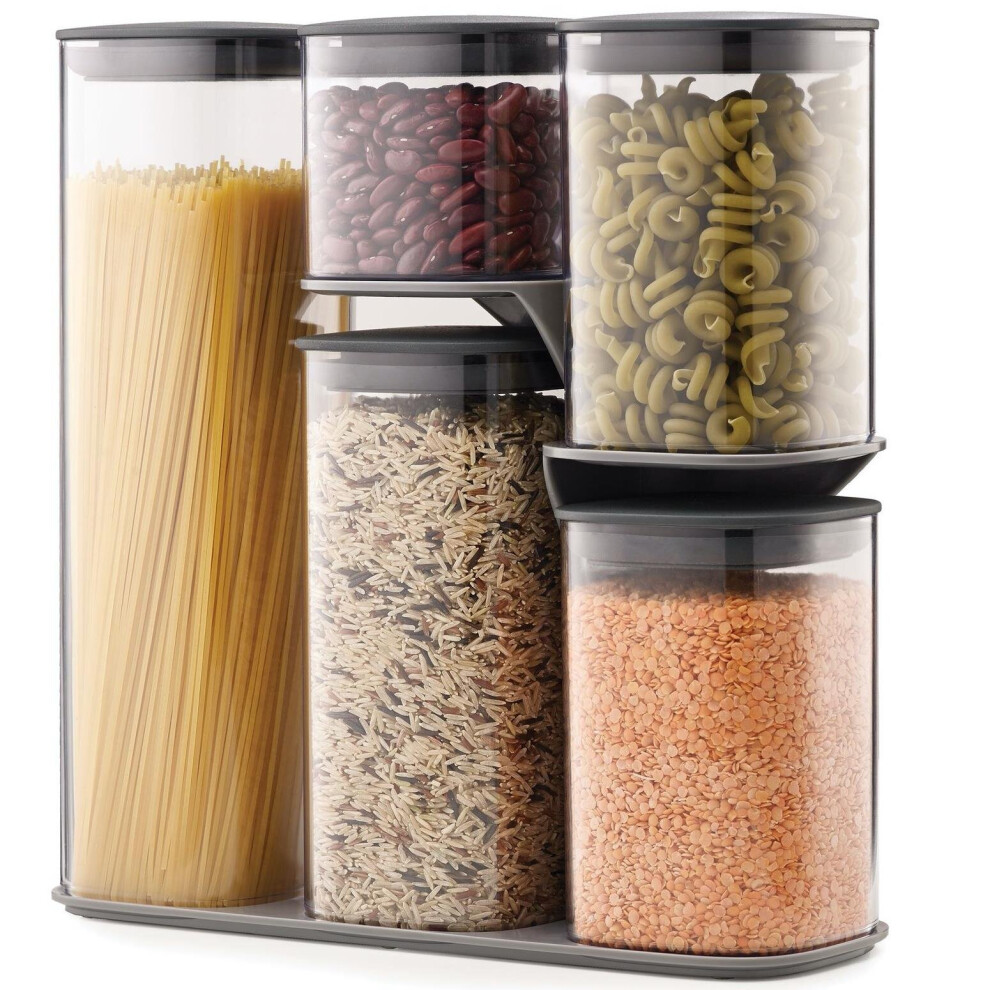 Joseph Joseph Podium 5 Piece Storage Jar Set With Stand Non-Slip Feet Grey