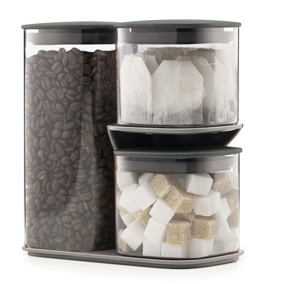 Joseph Joseph Podium 3 Piece Storage Jar Set With Stand Non-Slip Feet Grey