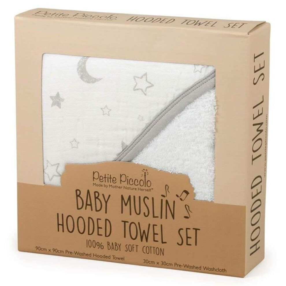 Hooded Towel & Washcloth Set - Moon And Stars Petite Piccolo