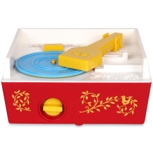 Fisher-Price Klasyczny gramofon: 5 płyt, 10 piosenek, przenośny z rączką — ponadczasowa zabawka edukacyjna dla niemowląt i małych dzieci