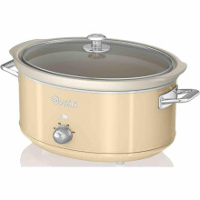 (Cream) Swan SF17031GRN Retro Slow Cooker with 3 Temperature Settings, Keep Warm Function, 6.5L, 320W