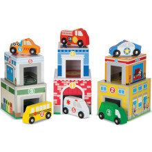 Melissa & Doug Nesting and Sorting Blocks – 6 Buildings, 6 Wooden Vehicles