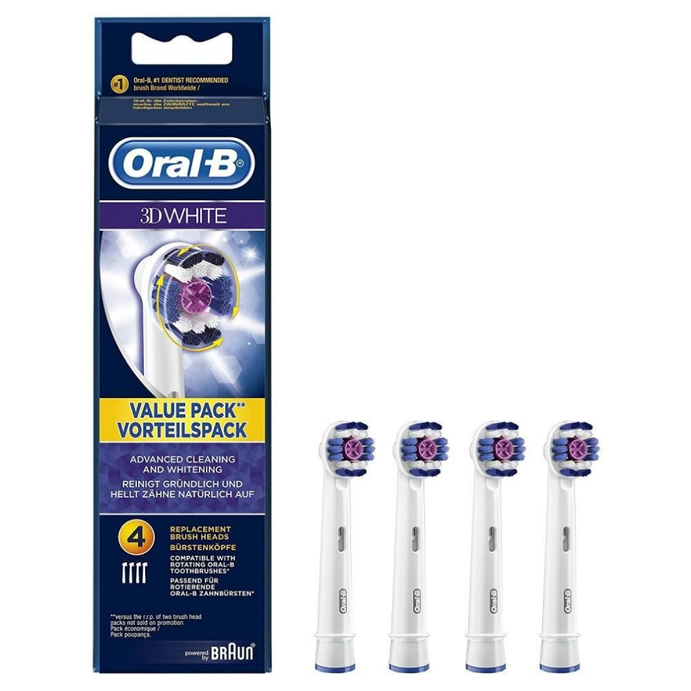 Oral-B 3D White Electric Toothbrush Replacement Heads Powered by Braun Pack of 4