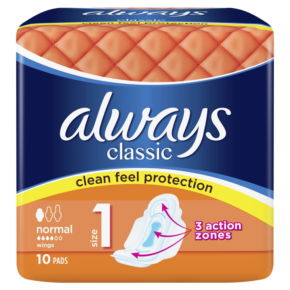 Always Classic Normal Pads With Wings - 10 Pads