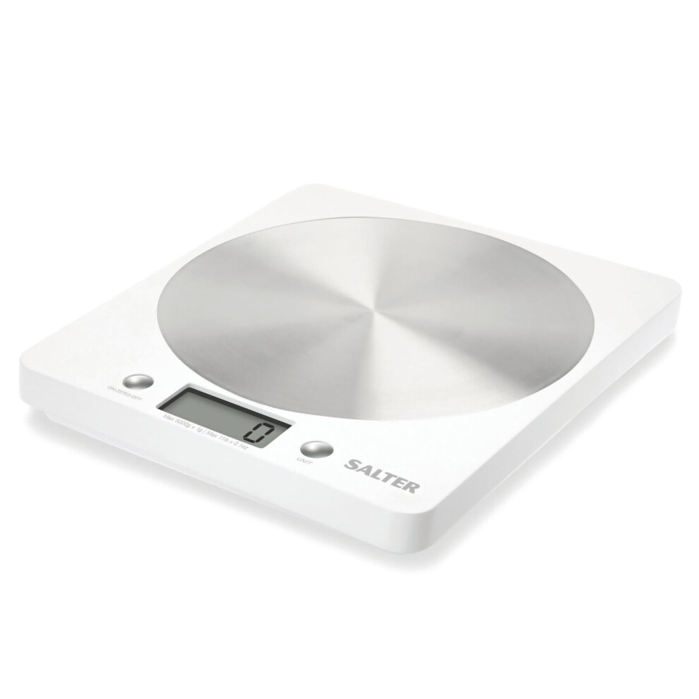 Salter Slim Design Electronic Platform Digital Kitchen Food Scale - White, NEW