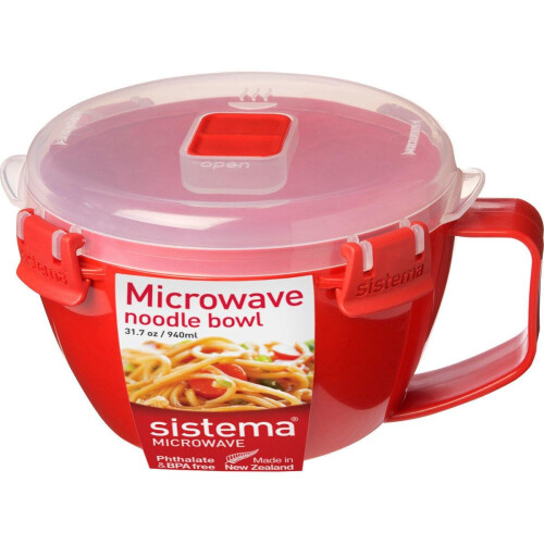 Sistema Sistema Red Klip It Microwave Noodle Bowl, 940ml