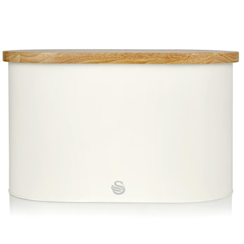 (White) Swan Nordic Oval Bread Bin with Cutting Board Lid