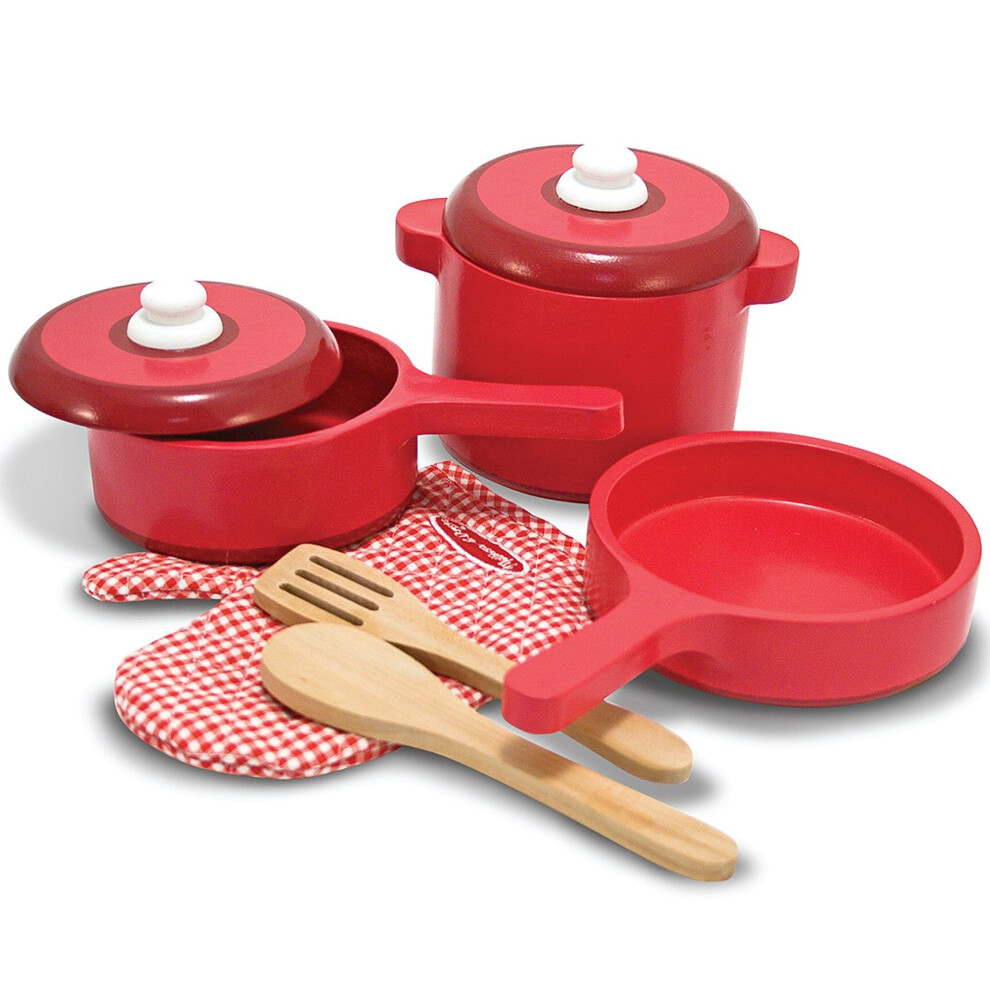 Melissa & Doug Wooden Play Kitchen Accessory Set Pot and Pans