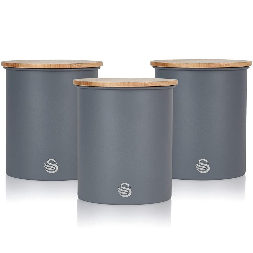 Swan (Grey) Nordic Set Of 3 Storage Canisters Grey