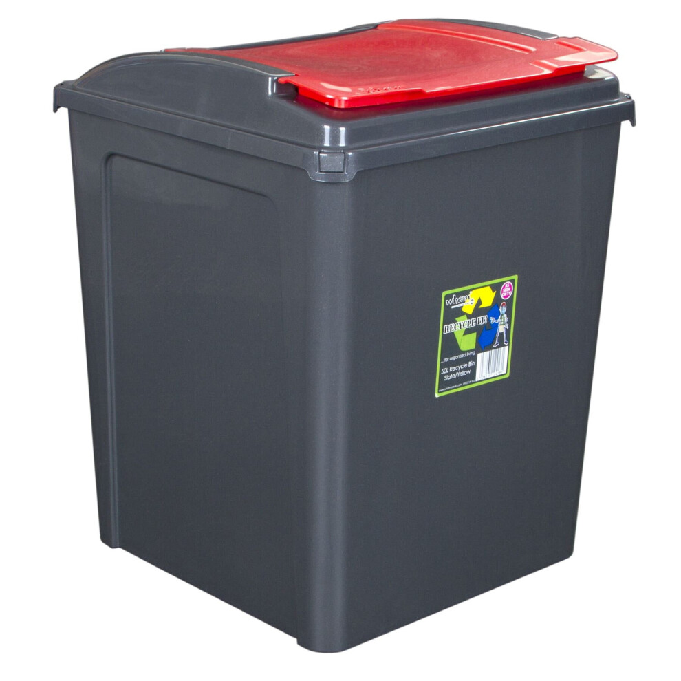 (Red, 50L) 25L 50L Plastic Recycle Recycling Bin Lid Kitchen Rubbish Dustbin Garden Waste