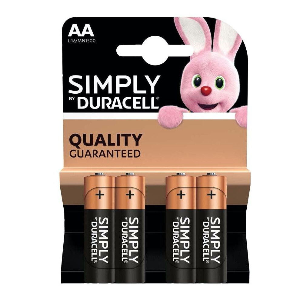 Duracell Simply Alkaline Pack Of 4 Aa Batteries MN1500B4SIMPLY