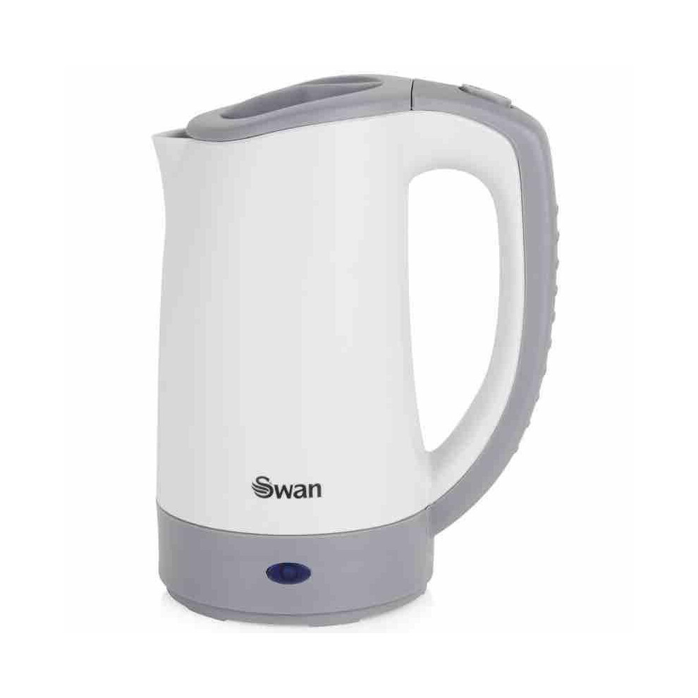 Swan Dual Voltage Travel Kettle with Two Tea Cups, 0.5 Litre Capacity, 125-600 W, Lightweight, White/Grey, SK19011N