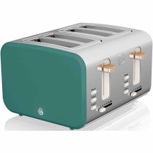 Swan ST14620GREN Nordic 4-Slice Toaster with Defrost/Reheat/Cancel Functions, Cord Storage, 1500W, Green
