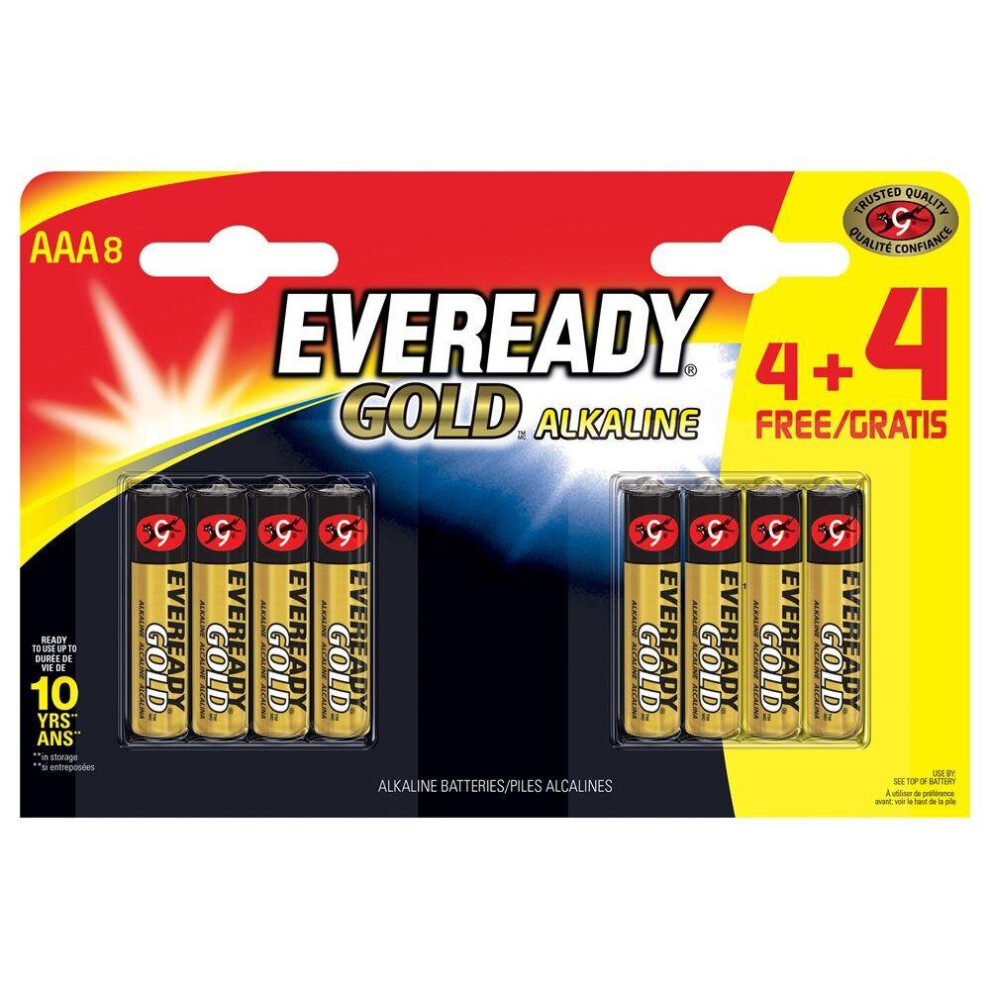 Eveready Alkaline Gold (4 + 4) Batteries - AAA/LR03 FSB8 - 8 Pack