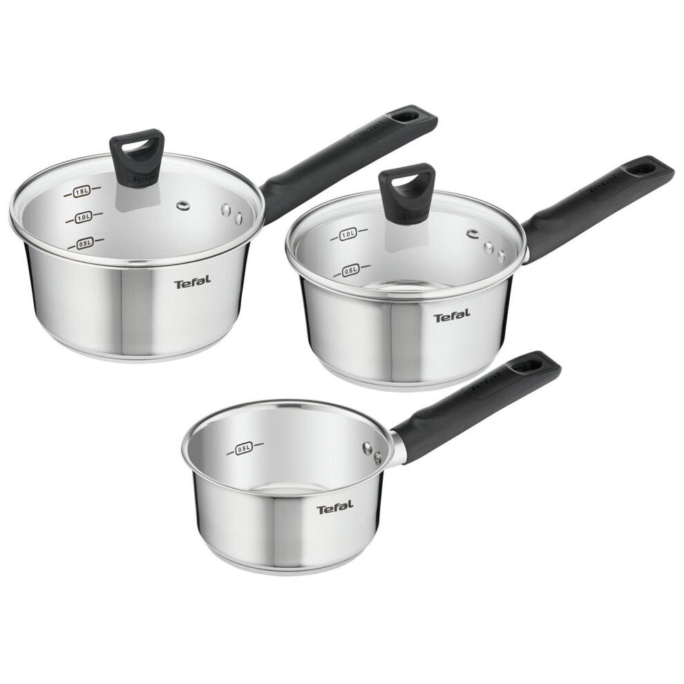 Tefal Simpleo 3pc Stainless Steel Saucepans Milk Pan Kitchen Cooking Pots Set