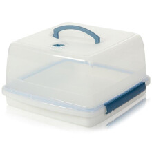 Lock & Lock Square Cake Box 12.6 L - Clear/Blue with Freshness Preservation Tray & Carry Handle