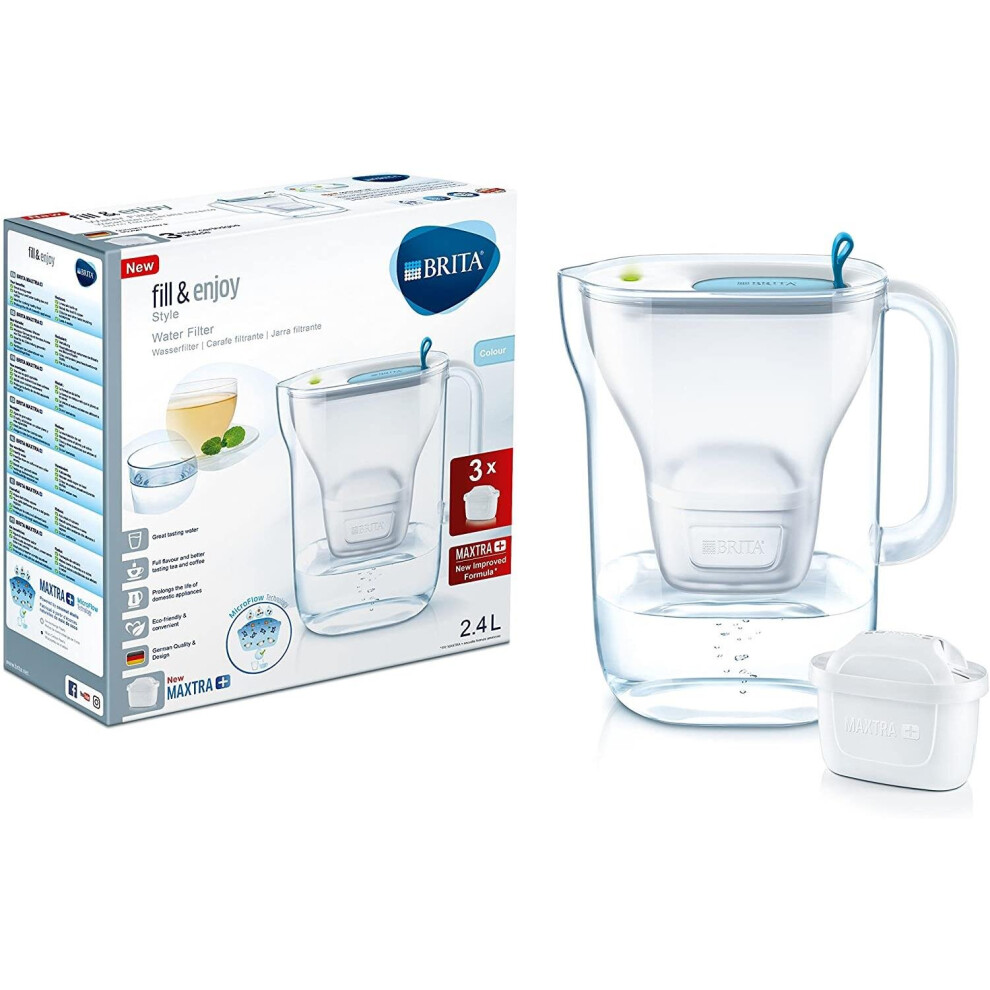 BRITA Style 2.4L Water Filter Jug + 3 Maxtra+ Cartridges BLUE