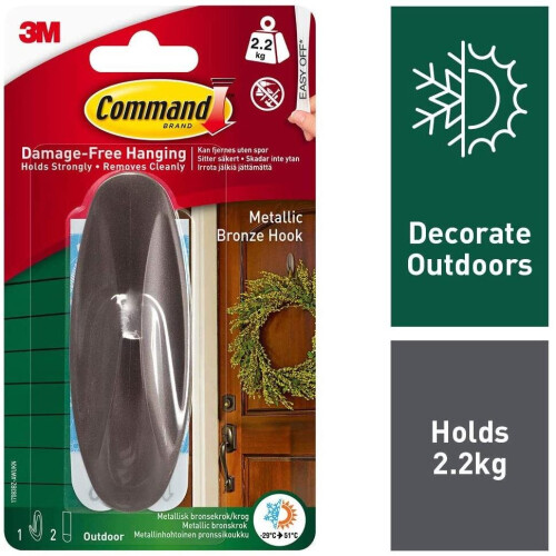 3M Command Outdoor Designer Large Metalic Bronze Hook│Damage Free│17083BZ-AWES