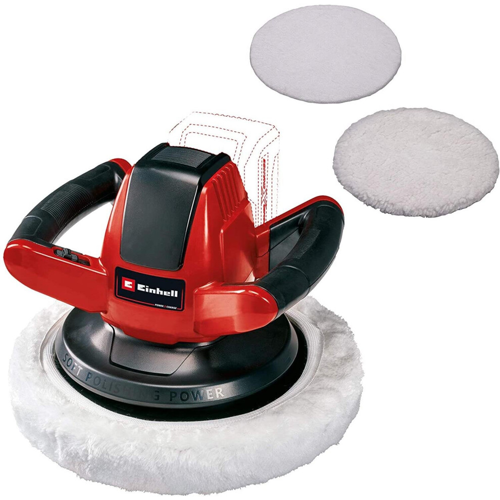 Einhell Cordless Car Polishing Machine CE-CB 18/254 Li - Solo Power X-Change (2.500 rpm, Overload Cut-out, incl. 1x Textile And 1x Synthetic Polishi