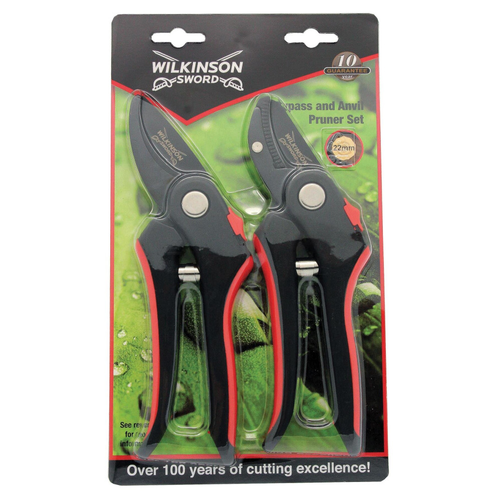 Wilkinson Sword Bypass & Anvil Pruners Twin Pack On Blister Card [P-1111243W]