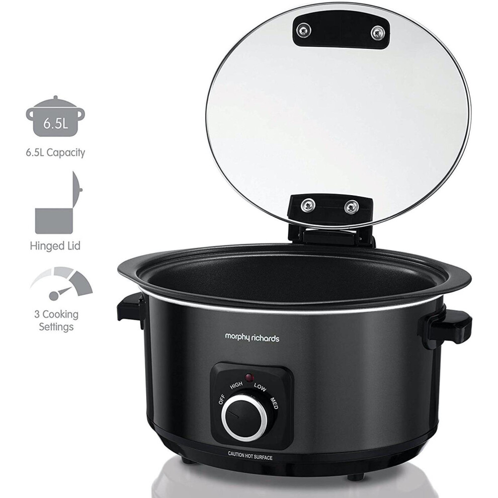 Morphy Richards 461020 Sear & Slow Cook 6.5L Slow Cooker with Hinged Lid, 163 W, Black