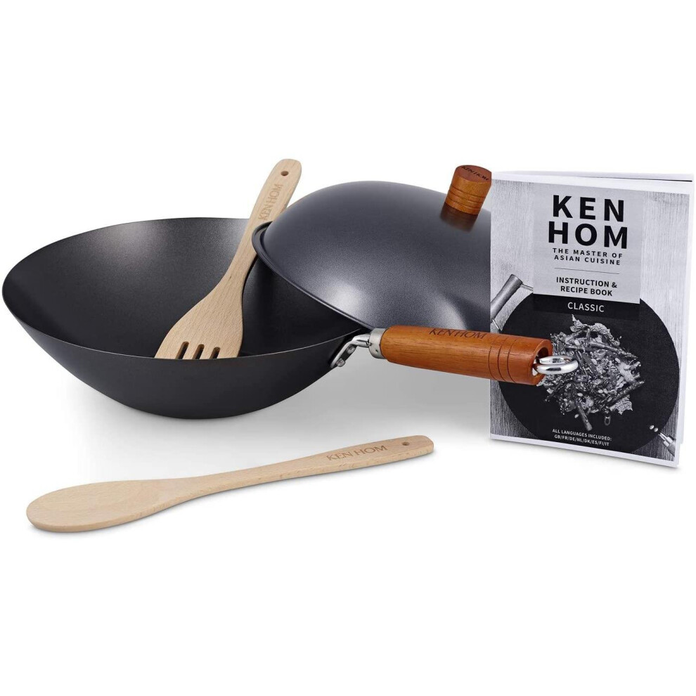 Ken Hom Classic 31cm Non Stick Carbon Steel 5 Piece Wok Set