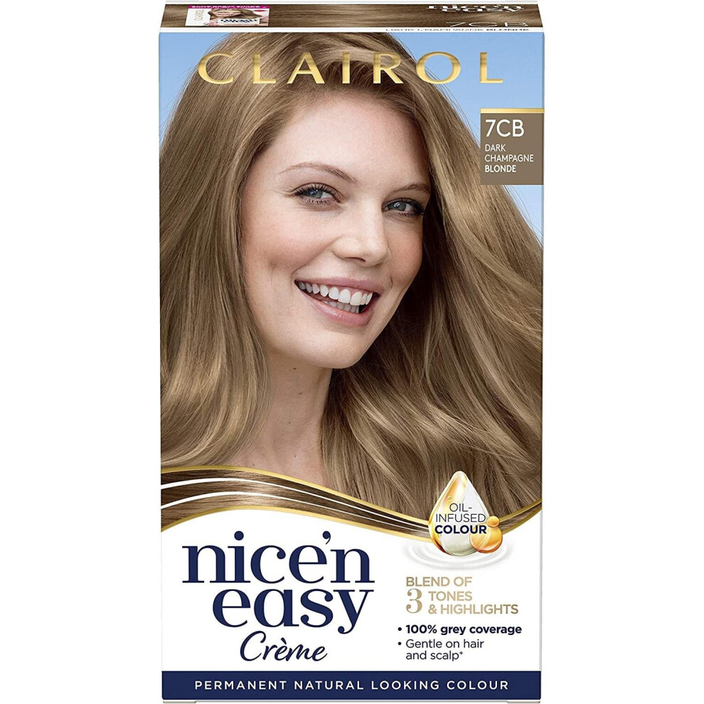 Clairol Nice' n Easy CrÃ¢Ãme, Natural Looking Oil Infused Permanent Hair Dye (Packaging May Vary), 7CB Dark Champagne Blonde 177 ml