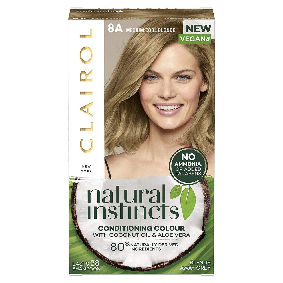 Clairol Natural Instincts Semi-Permanent No Ammonia Vegan Hair Dye, 8A Medium Cool Blonde, 177 ml