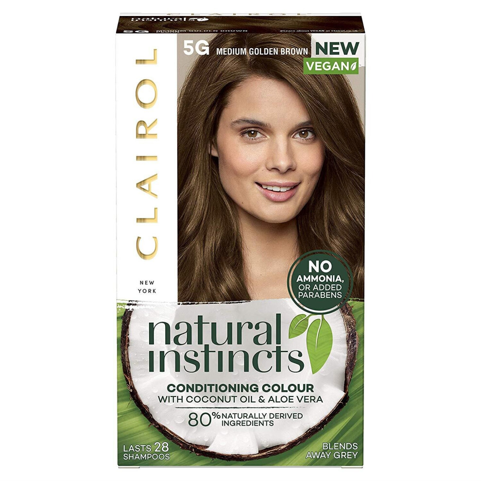 Clairol Natural Instincts Semi-Permanent No Ammonia Vegan Hair Dye, 5G Medium Golden Brown, 177 ml