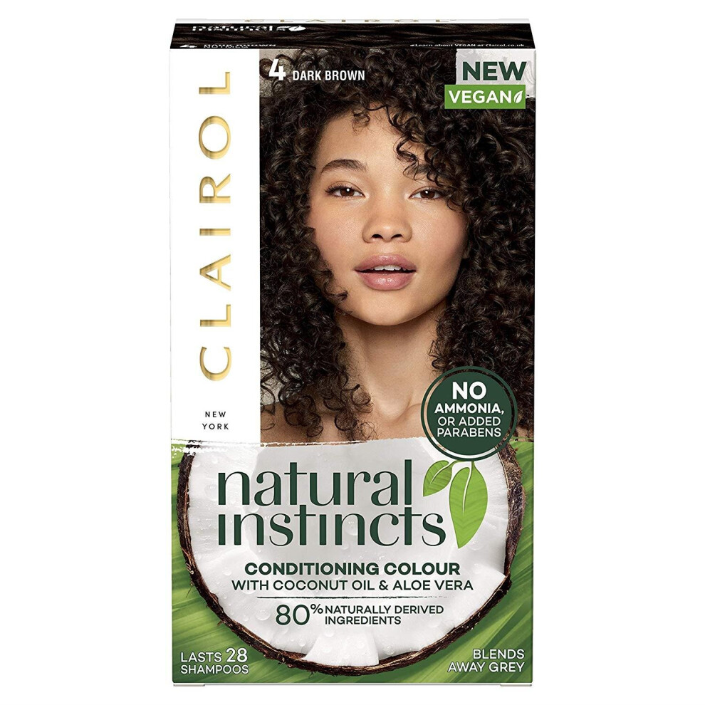 Clairol Natural Instincts Semi-Permanent No Ammonia Vegan Hair Dye, 4 Dark Brown, 177 ml